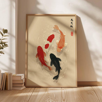 Japanese Koi Fish Poster, Minimalist Asian Wall Art, Zen Water Painting, Japandi Decor